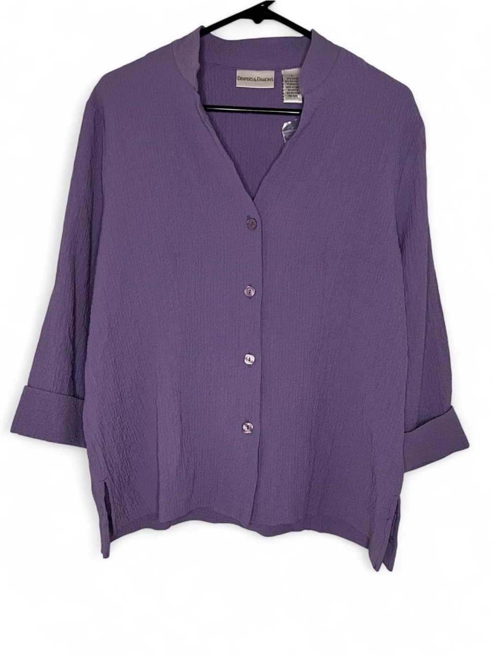 Kasper Lavender-Purple Button-Front Textured Blouse